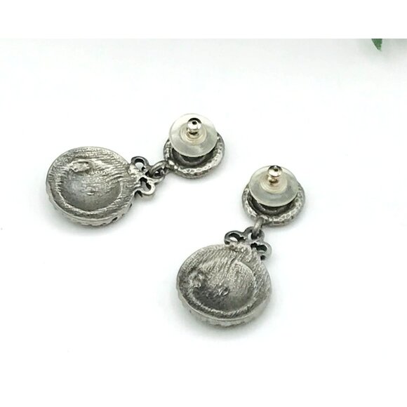 Vintage-Inspired Silver Drop Earrings With Blue Enamel Swirl Accents - Picture 4 of 7